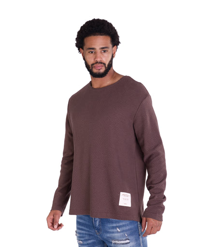 Feinstrick Longsleeve, Loose Fit mit ausgefranstem Kragen Modell DQ KB401, Blau, Braun, Grau oder Grün