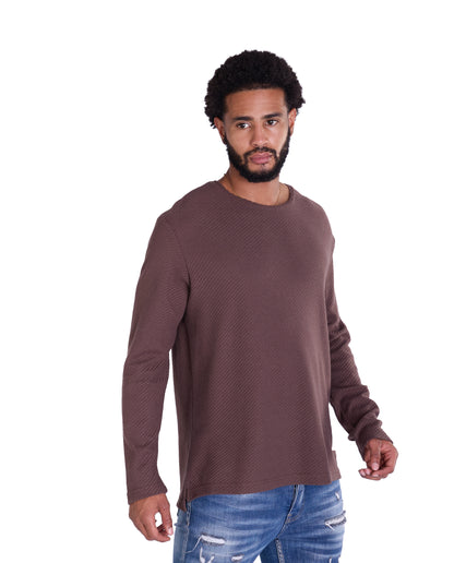 Feinstrick Longsleeve, Loose Fit mit ausgefranstem Kragen Modell DQ KB401, Blau, Braun, Grau oder Grün