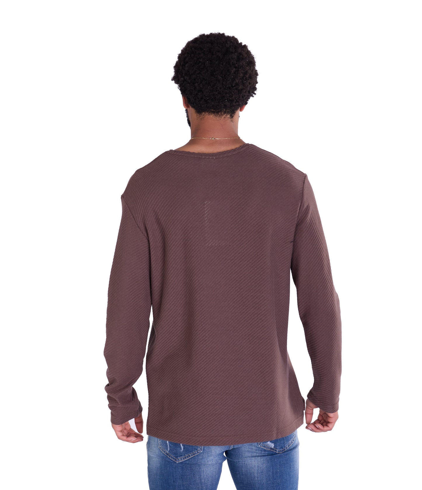 Feinstrick Longsleeve, Loose Fit mit ausgefranstem Kragen Modell DQ KB401, Blau, Braun, Grau oder Grün