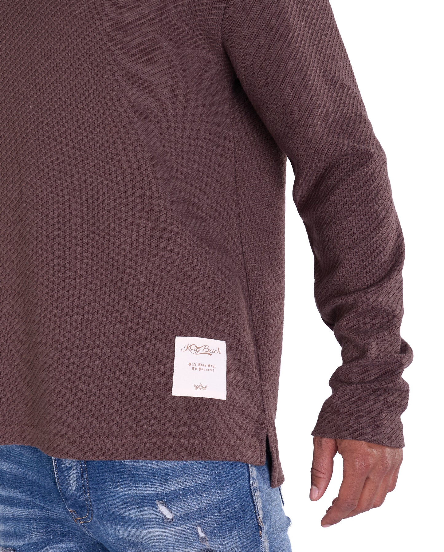 Feinstrick Longsleeve, Loose Fit mit ausgefranstem Kragen Modell DQ KB401, Blau, Braun, Grau oder Grün