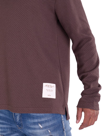 Feinstrick Longsleeve, Loose Fit mit ausgefranstem Kragen Modell DQ KB401, Blau, Braun, Grau oder Grün