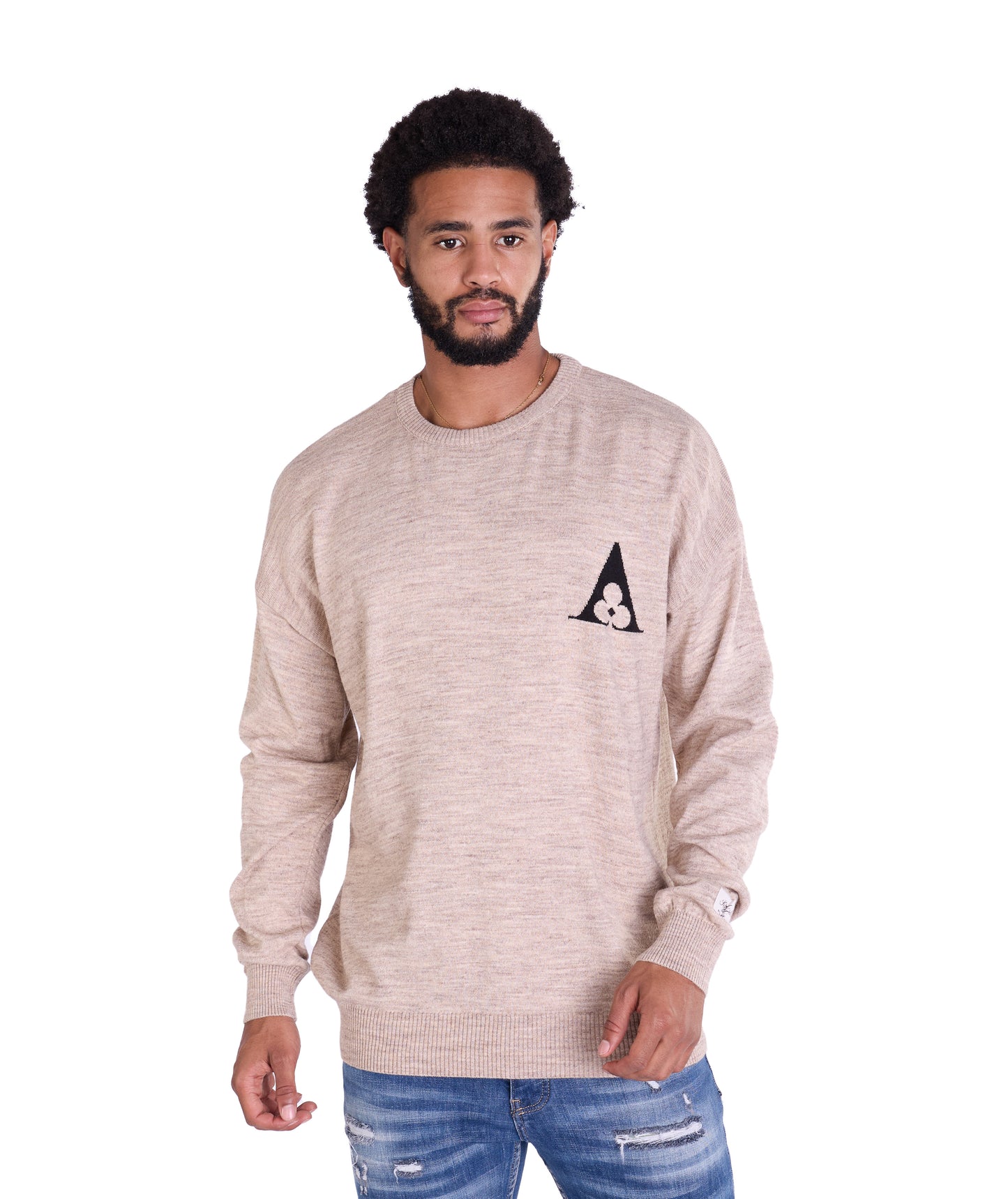 Feinstrick Pullover, Slim Fit mit Druck Modell DQ KB614, Beige und Schwarz