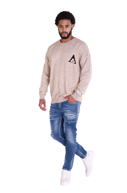 Feinstrick Pullover, Slim Fit mit Druck Modell DQ KB614, Beige und Schwarz