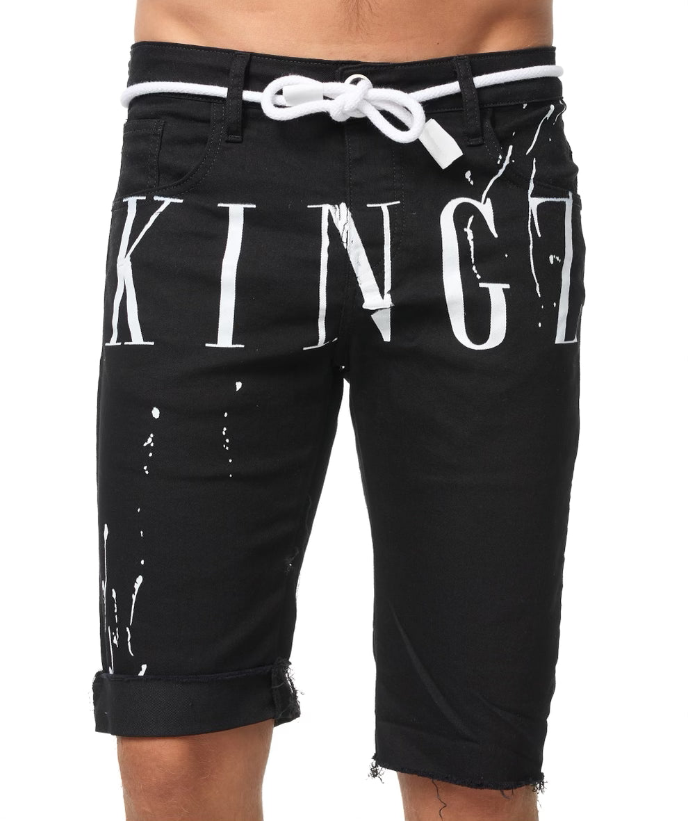 KINGZ Designer Jeans Shorts, Slim Fit, Modell 1488, Weiß oder Schwarz