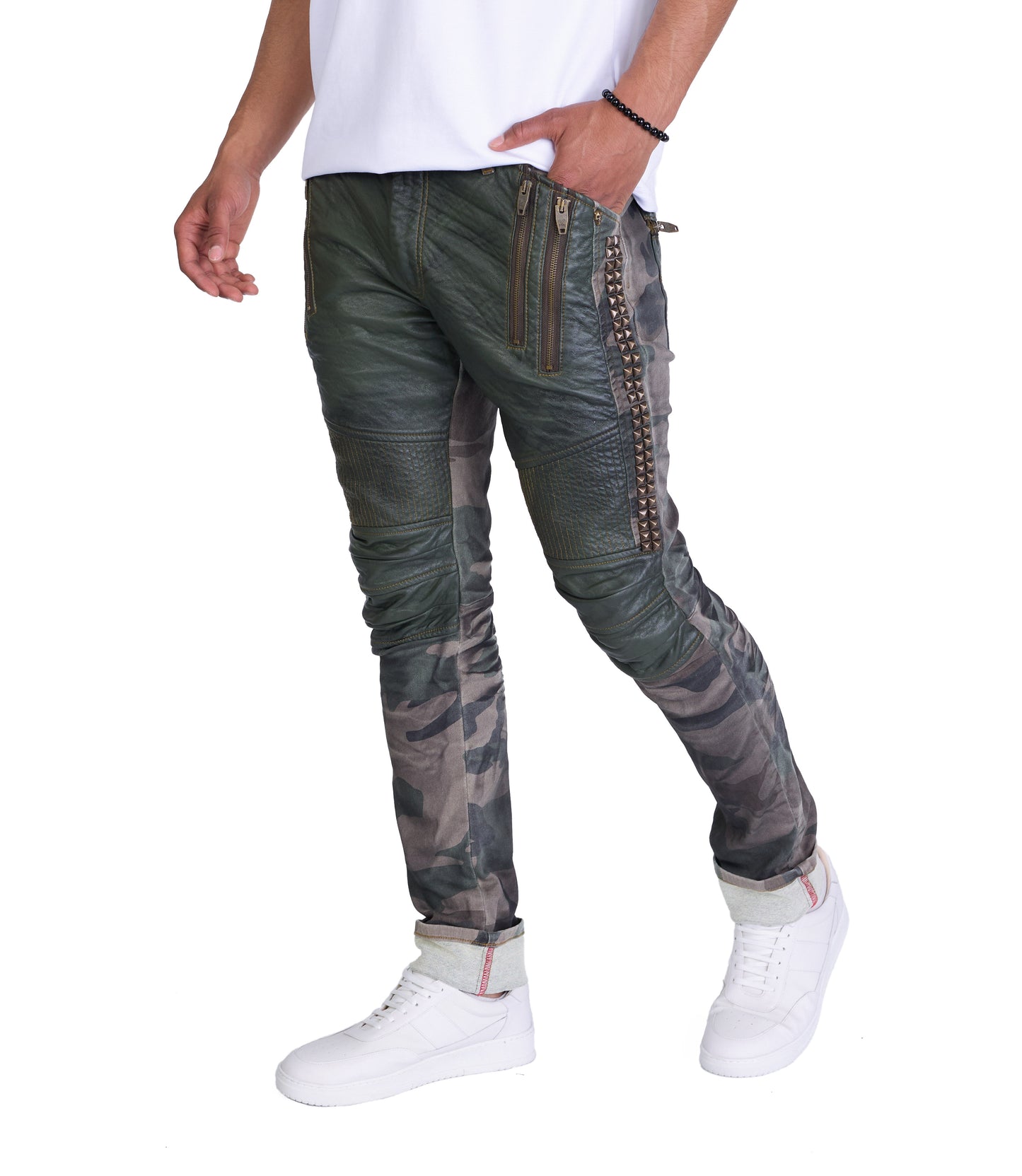 KINGZ Herren Designer Military Jeans, Slim Fit, Modell 1356 Army