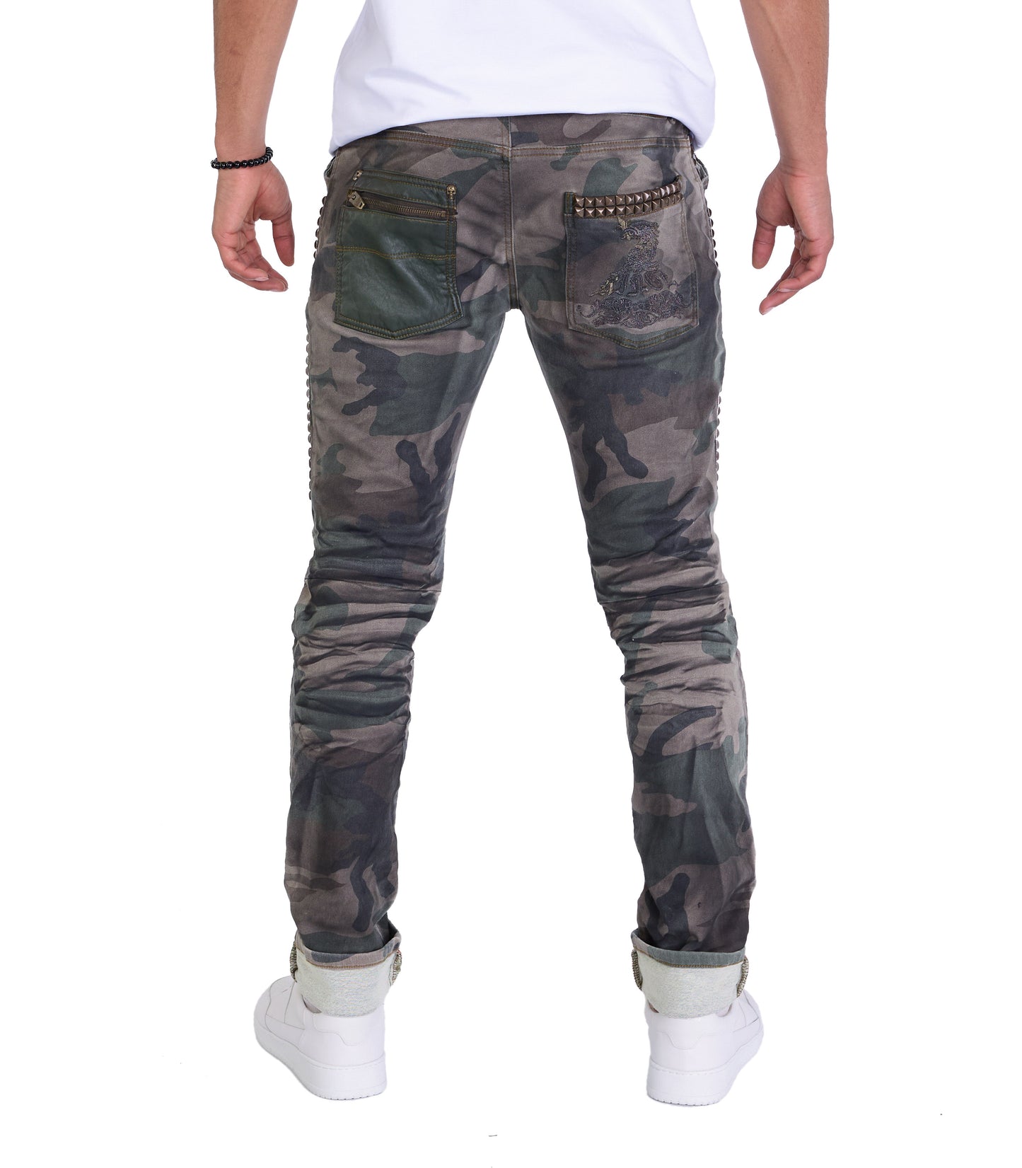 KINGZ Herren Designer Military Jeans, Slim Fit, Modell 1356 Army