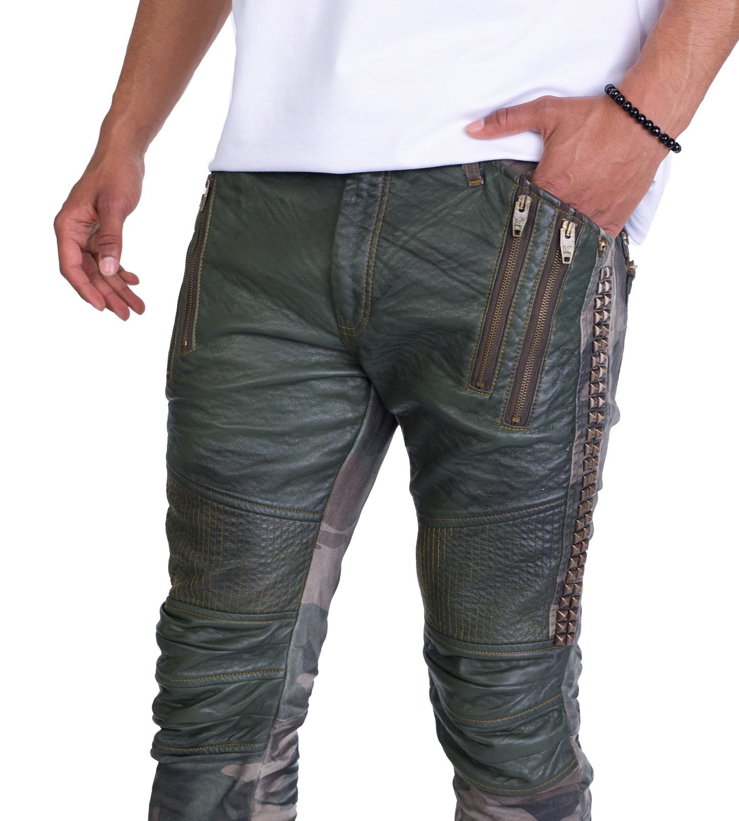 KINGZ Herren Designer Military Jeans, Slim Fit, Modell 1356 Army