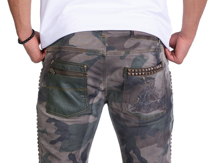 KINGZ Herren Designer Military Jeans, Slim Fit, Modell 1356 Army