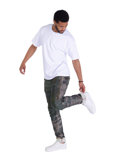 KINGZ Herren Designer Military Jeans, Slim Fit, Modell 1356 Army
