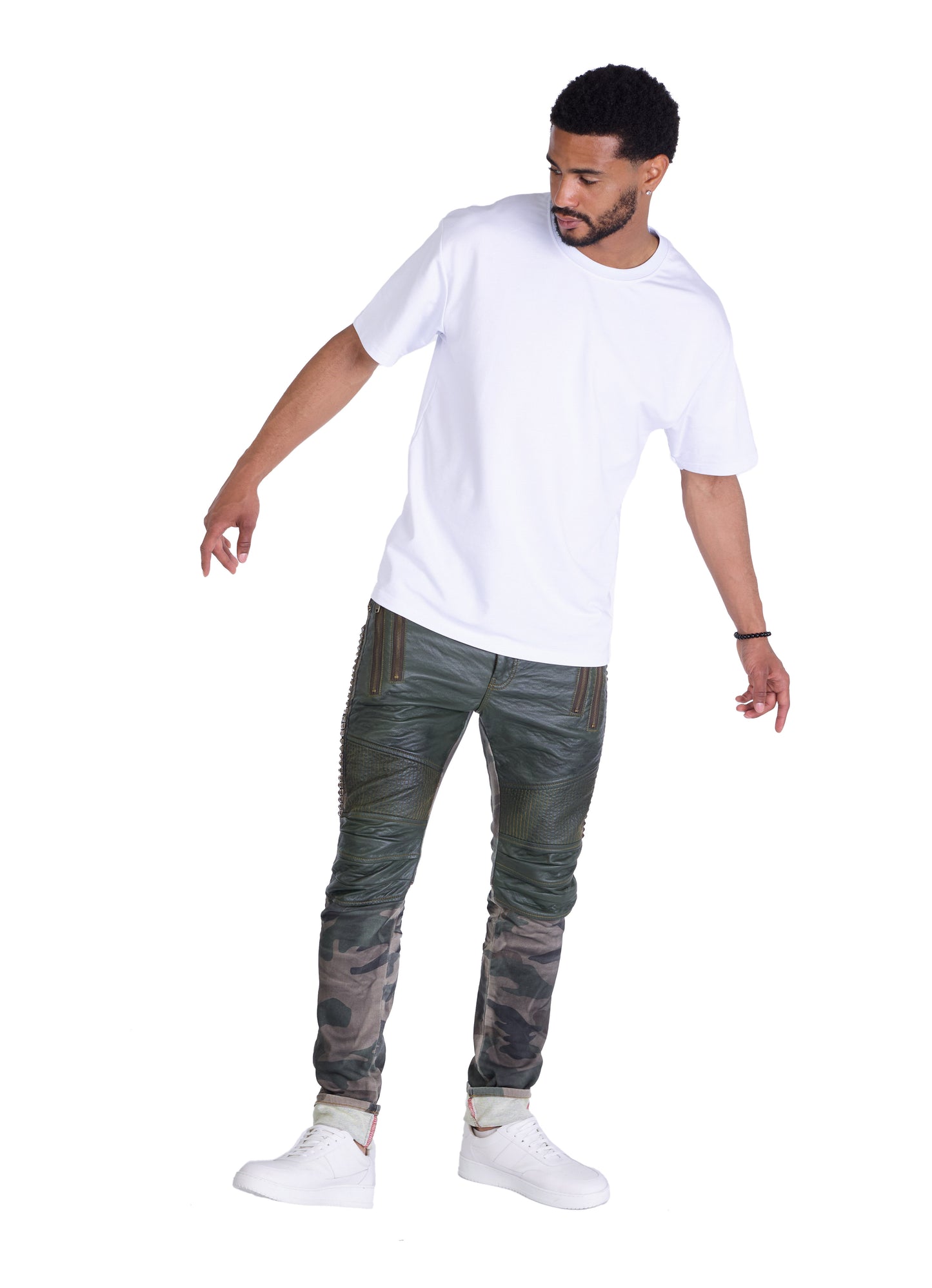 KINGZ Herren Designer Military Jeans, Slim Fit, Modell 1356 Army
