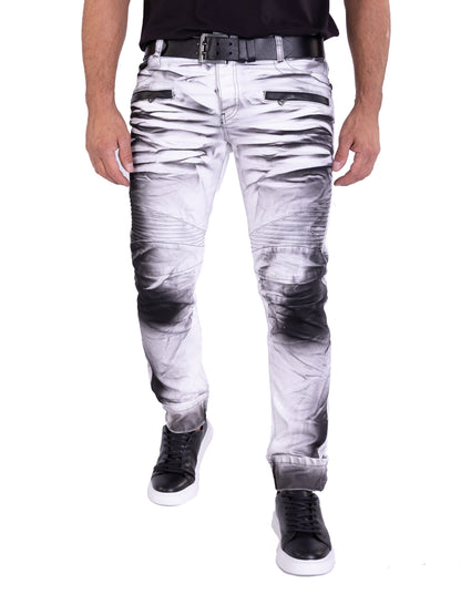 KINGZ Herren Biker Jeans, Skinny Fit, Modell 1372-2, Weiß