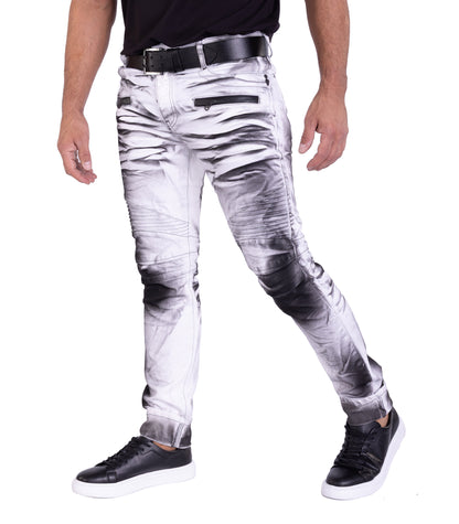 KINGZ Herren Biker Jeans, Skinny Fit, Modell 1372-2, Weiß