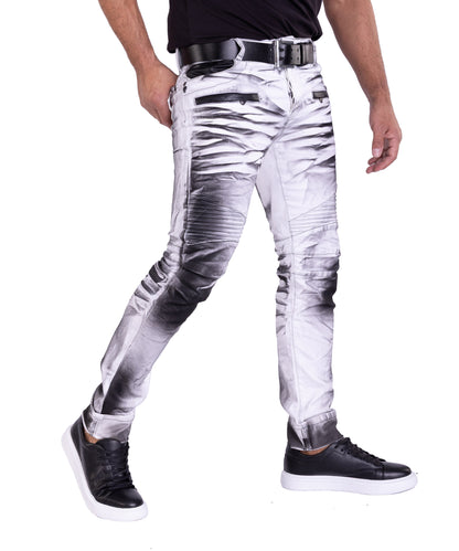 KINGZ Herren Biker Jeans, Skinny Fit, Modell 1372-2, Weiß