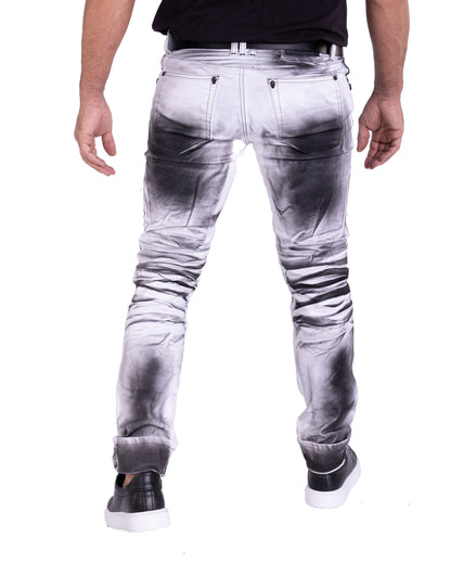 KINGZ Herren Biker Jeans, Skinny Fit, Modell 1372-2, Weiß