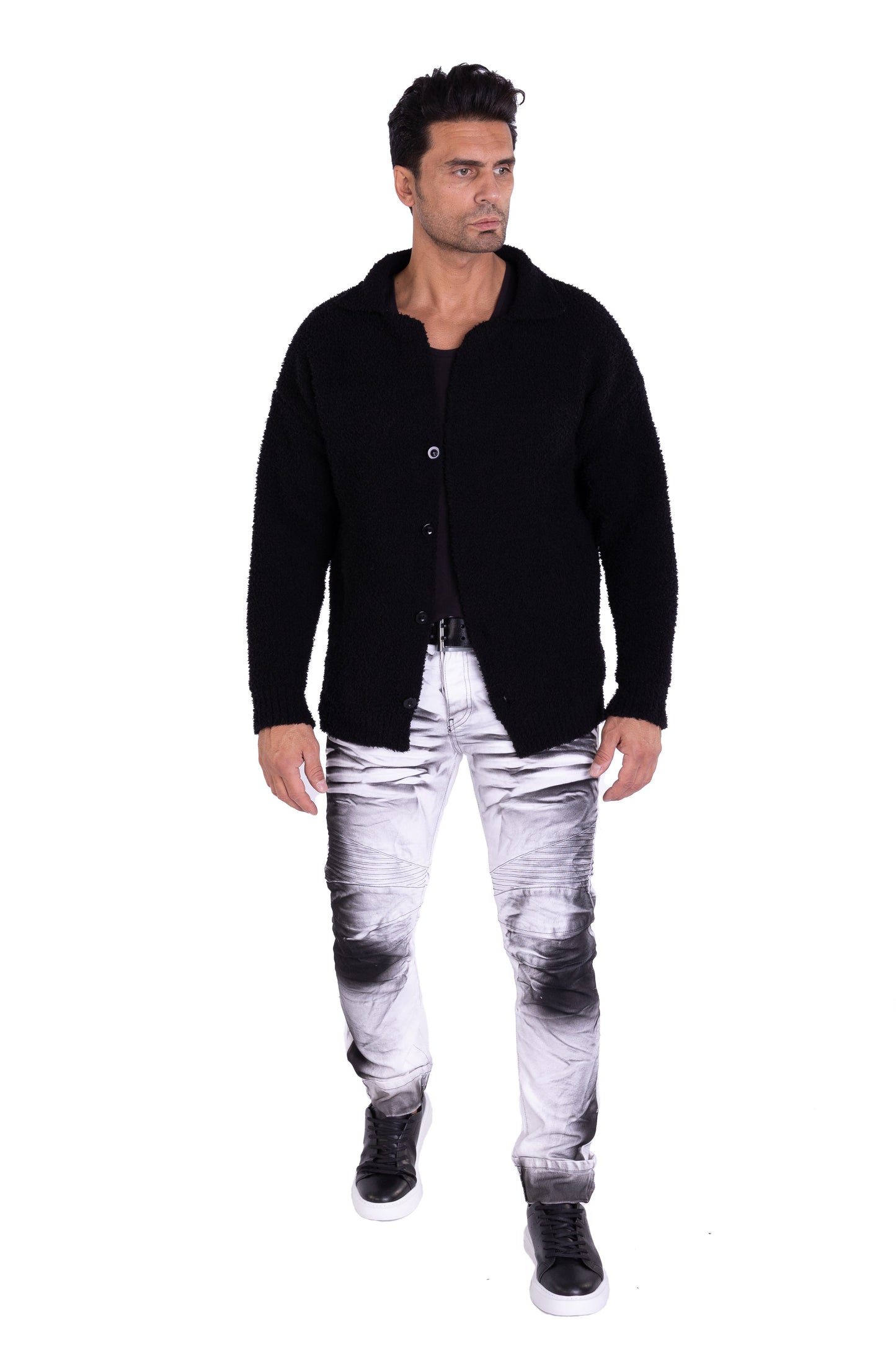 KINGZ Herren Biker Jeans, Skinny Fit, Modell 1372-2, Weiß