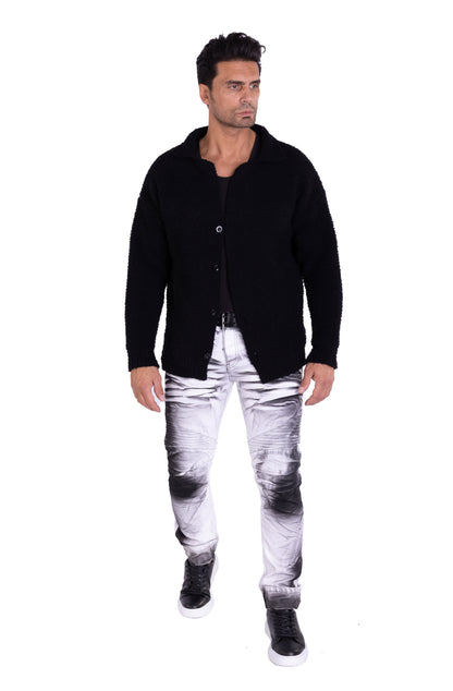 KINGZ Herren Biker Jeans, Skinny Fit, Modell 1372-2, Weiß