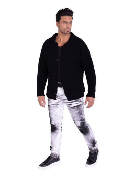 KINGZ Herren Biker Jeans, Skinny Fit, Modell 1372-2, Weiß