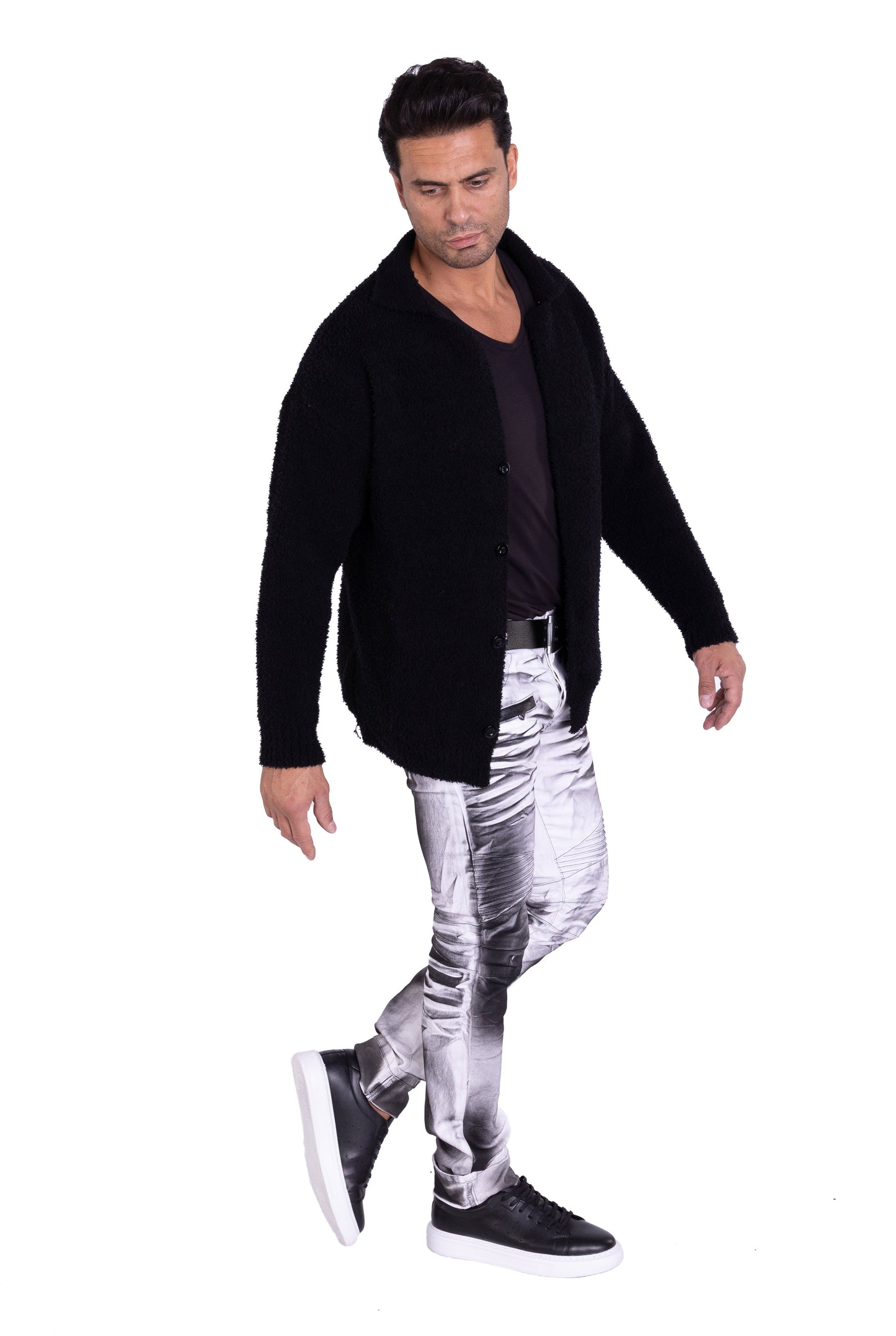 KINGZ Herren Biker Jeans, Skinny Fit, Modell 1372-2, Weiß