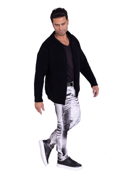 KINGZ Herren Biker Jeans, Skinny Fit, Modell 1372-2, Weiß