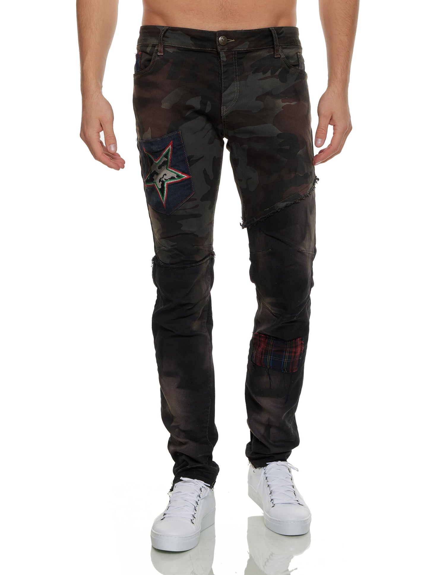 KINGZ men's biker jeans, slim fit, model 1500-1, black/camouflage