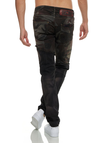 KINGZ men's biker jeans, slim fit, model 1500-1, black/camouflage