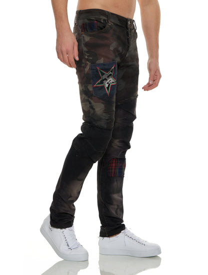 KINGZ men's biker jeans, slim fit, model 1500-1, black/camouflage