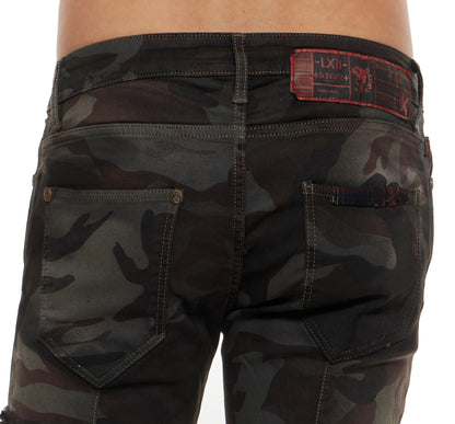 KINGZ men's biker jeans, slim fit, model 1500-1, black/camouflage