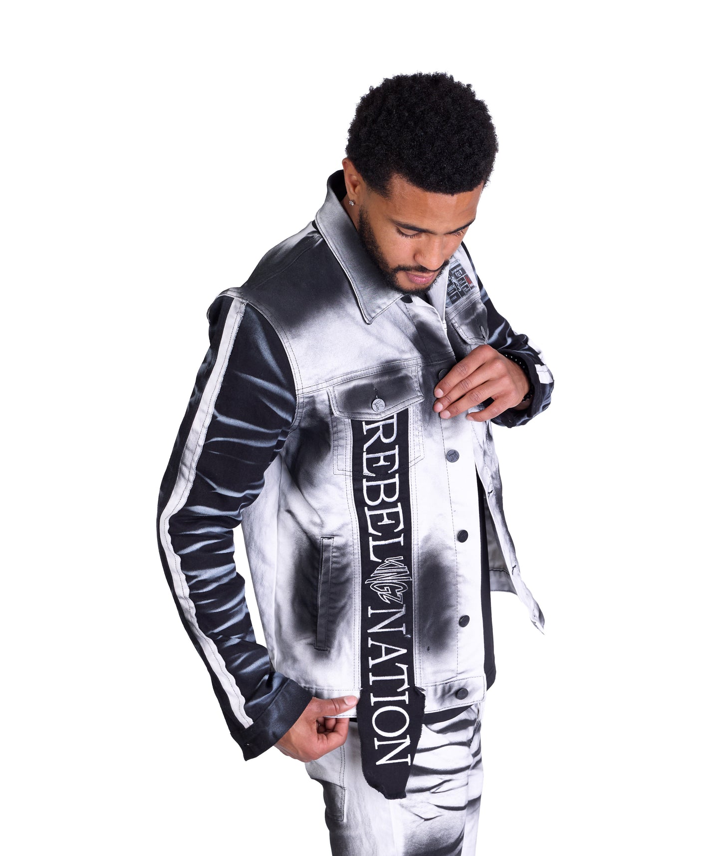 KINGZ men's biker jeans jacket, skull motif, slim fit, model 1825, white 