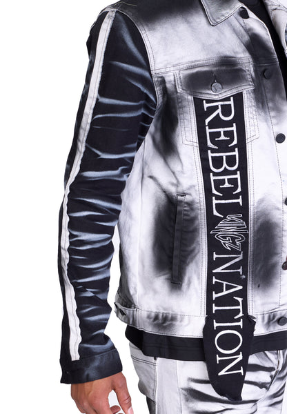 KINGZ men's biker jeans jacket, skull motif, slim fit, model 1825, white 