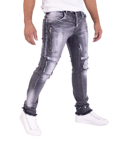 KINGZ Herren Designer Jeans, Slim Fit, Modell 1728 Grau