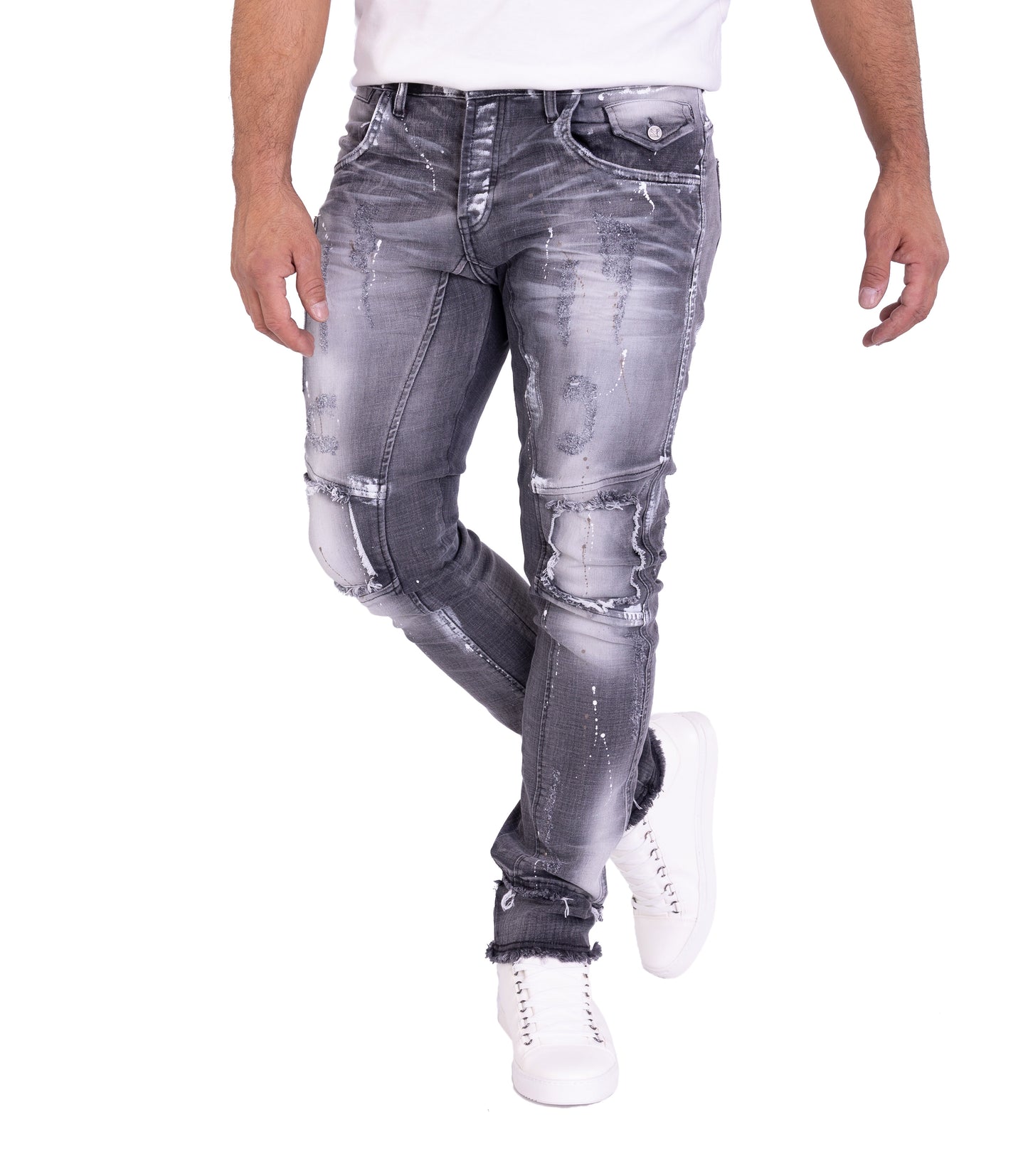 KINGZ Herren Designer Jeans, Slim Fit, Modell 1728 Grau