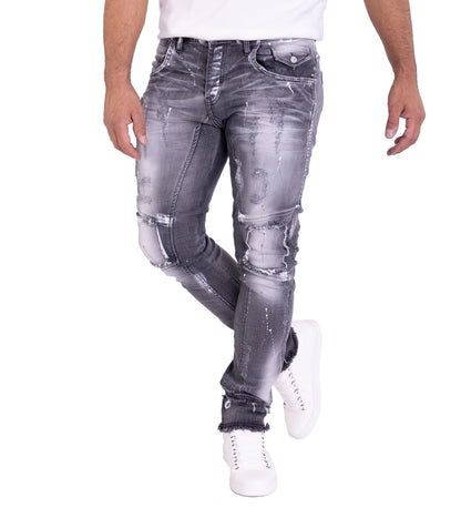 KINGZ Herren Designer Jeans, Slim Fit, Modell 1728 Grau