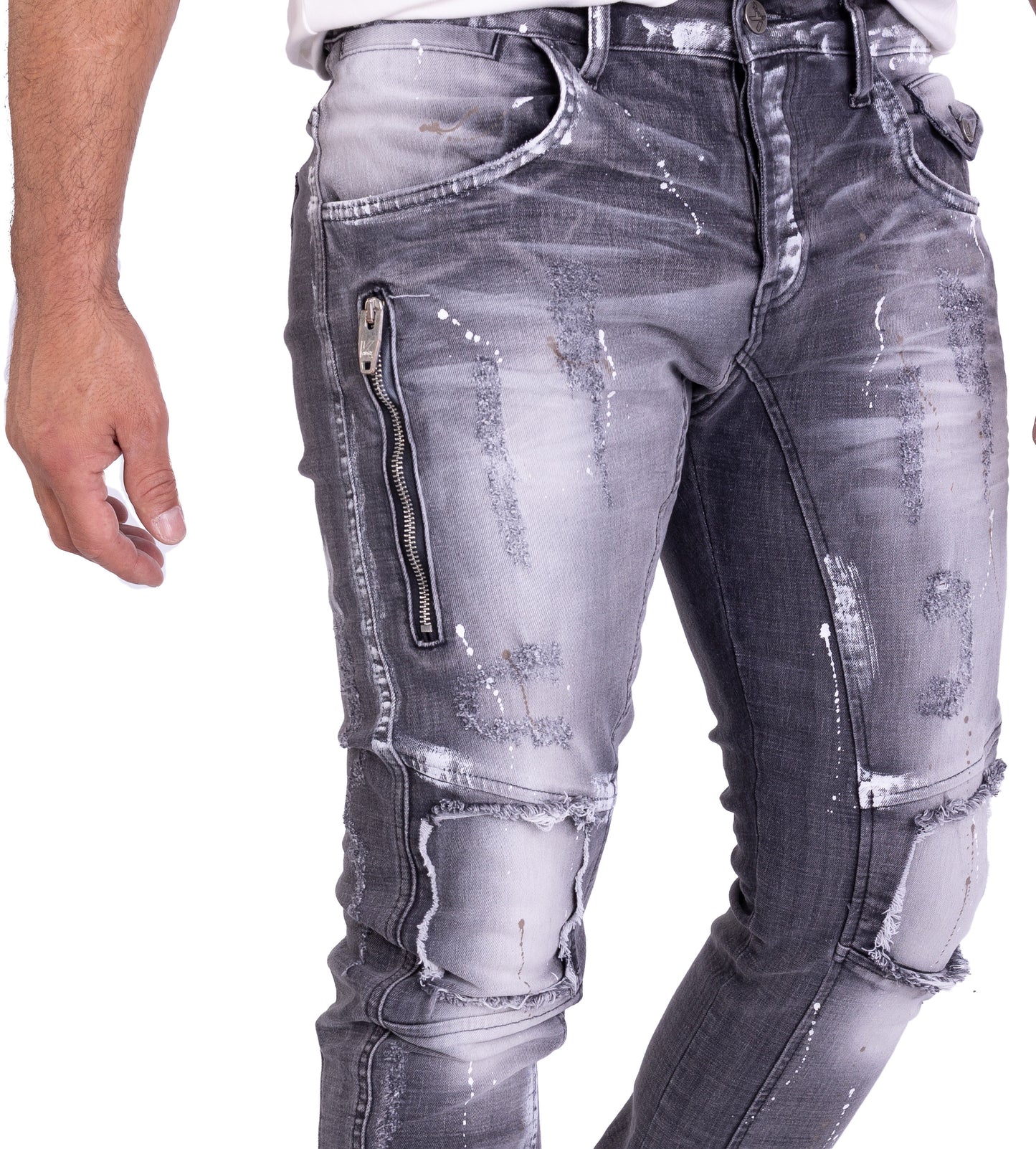 KINGZ Herren Designer Jeans, Slim Fit, Modell 1728 Grau