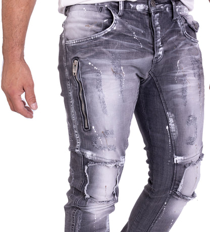 KINGZ Herren Designer Jeans, Slim Fit, Modell 1728 Grau