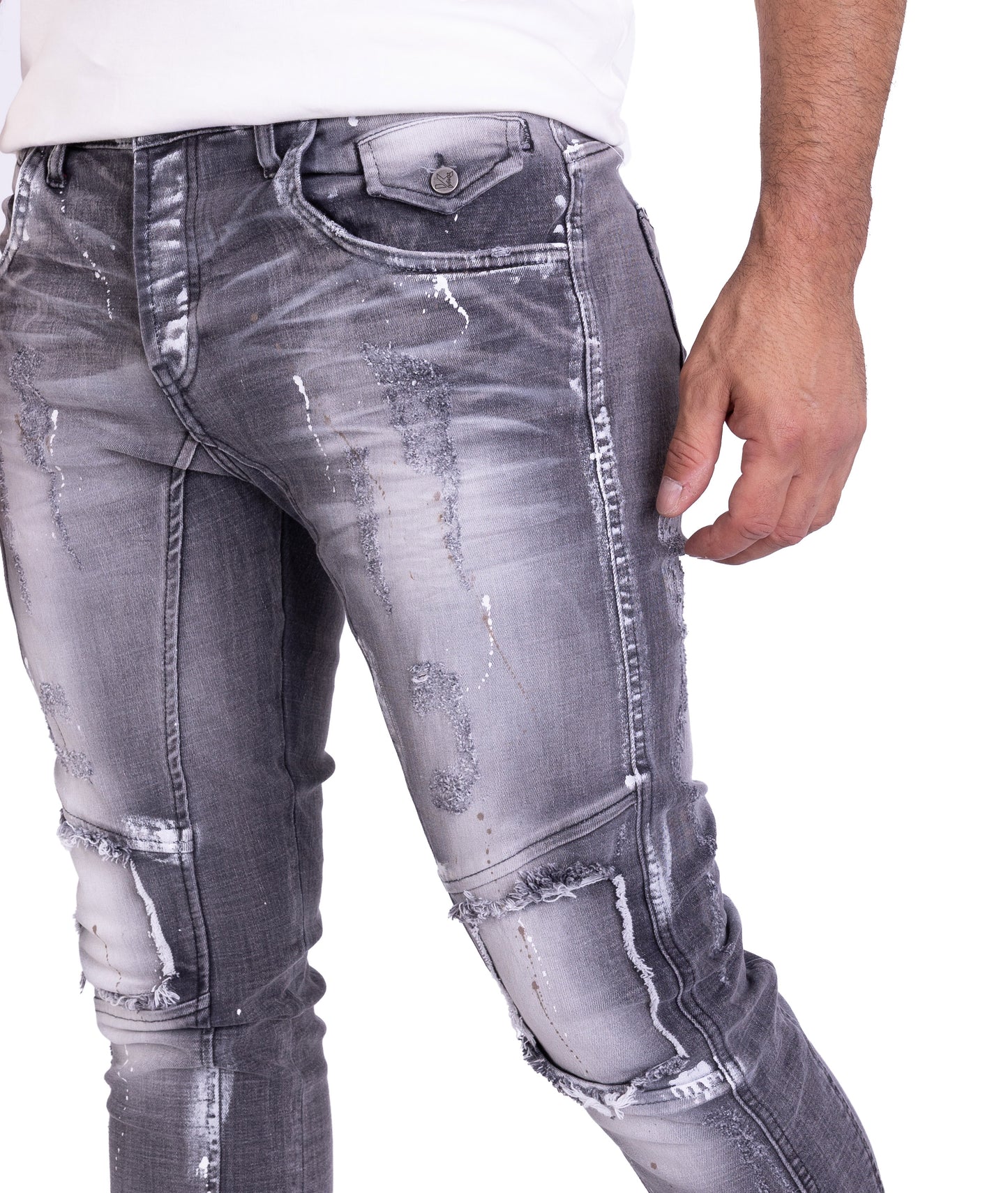 KINGZ Herren Designer Jeans, Slim Fit, Modell 1728 Grau