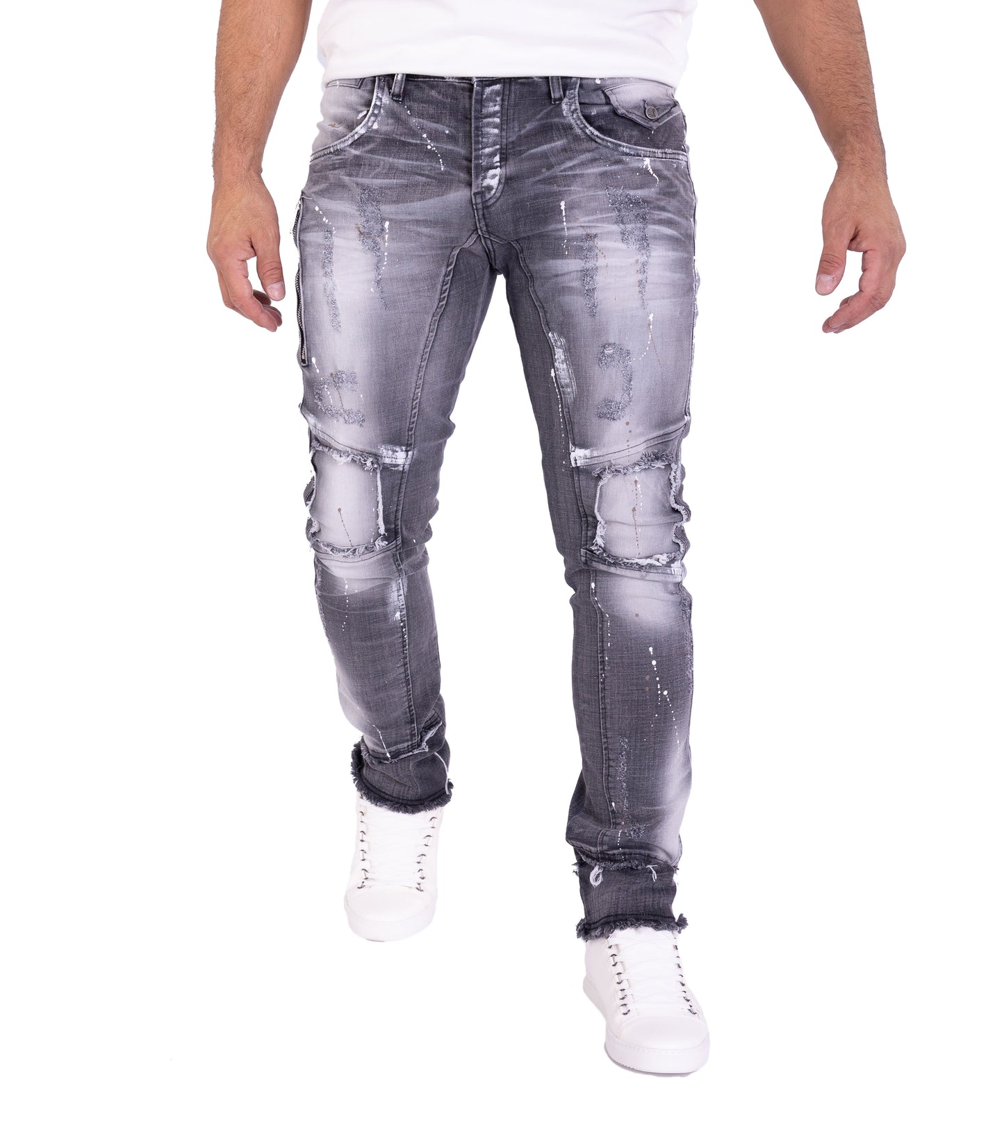 KINGZ Herren Designer Jeans, Slim Fit, Modell 1728 Grau