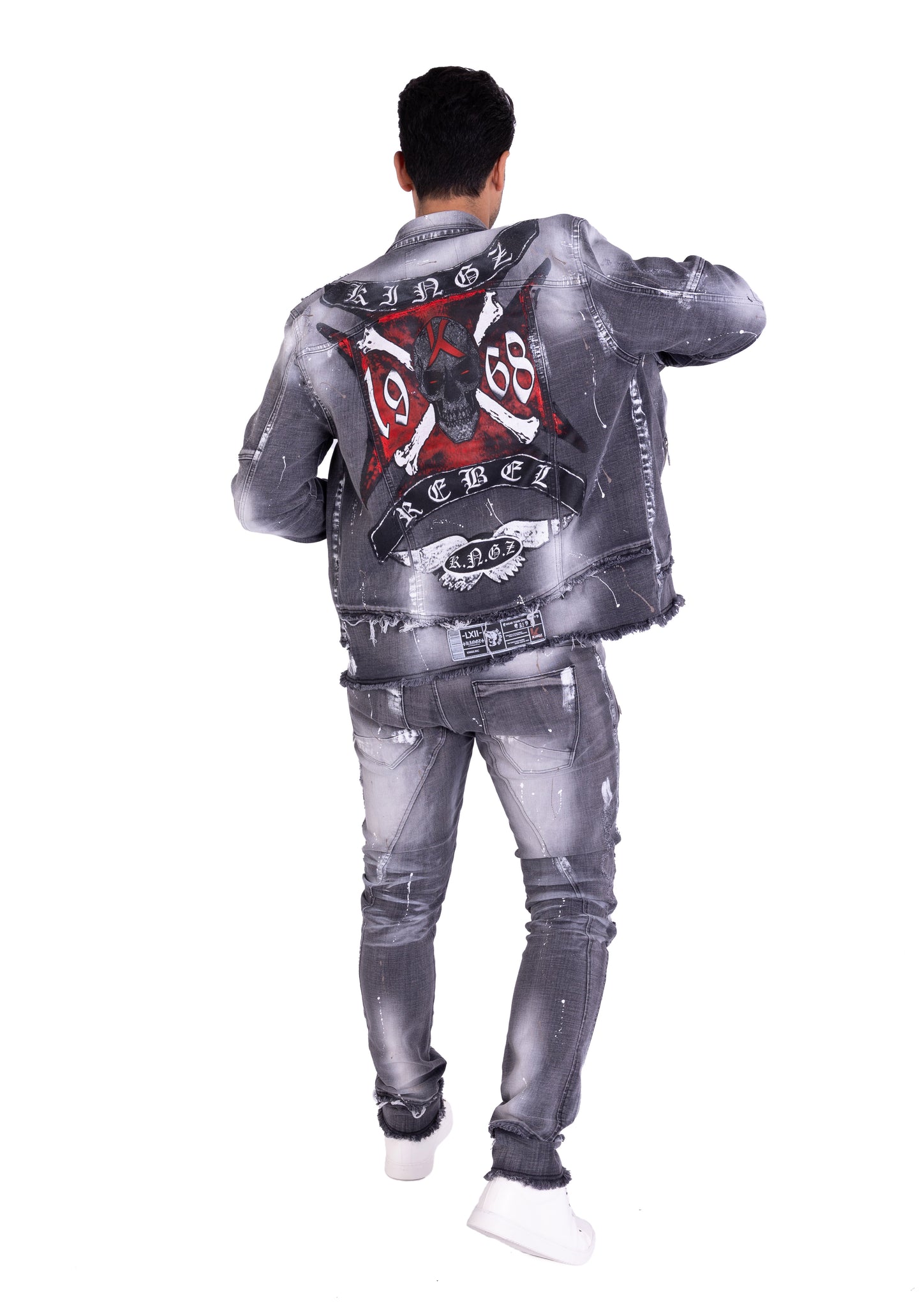 KINGZ Herren Designer Jeans, Slim Fit, Modell 1728 Grau