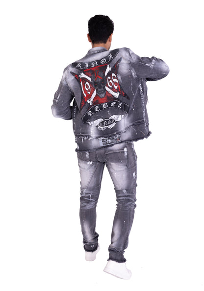 KINGZ Herren Designer Jeans, Slim Fit, Modell 1728 Grau