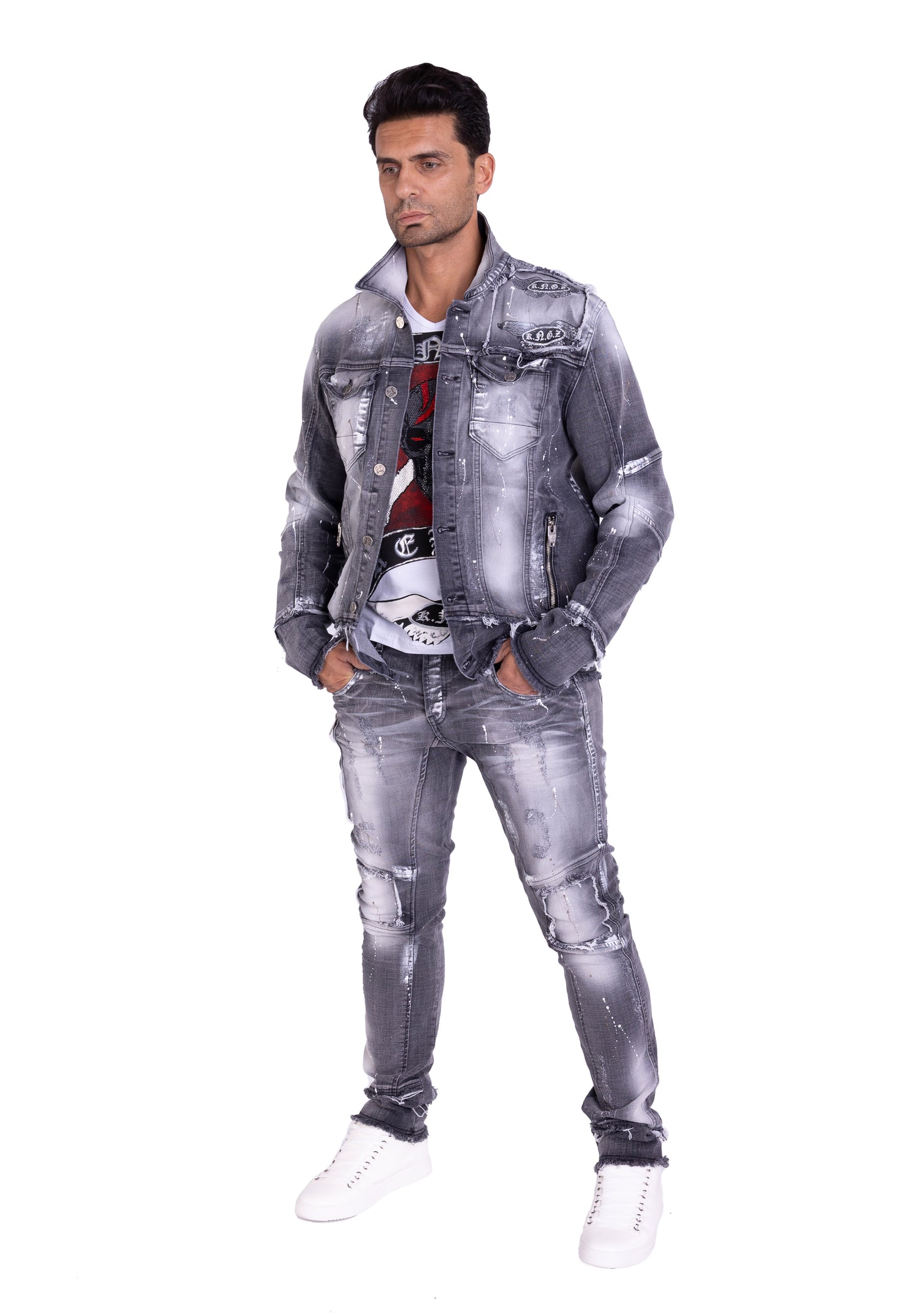 KINGZ Herren Designer Jeans, Slim Fit, Modell 1728 Grau