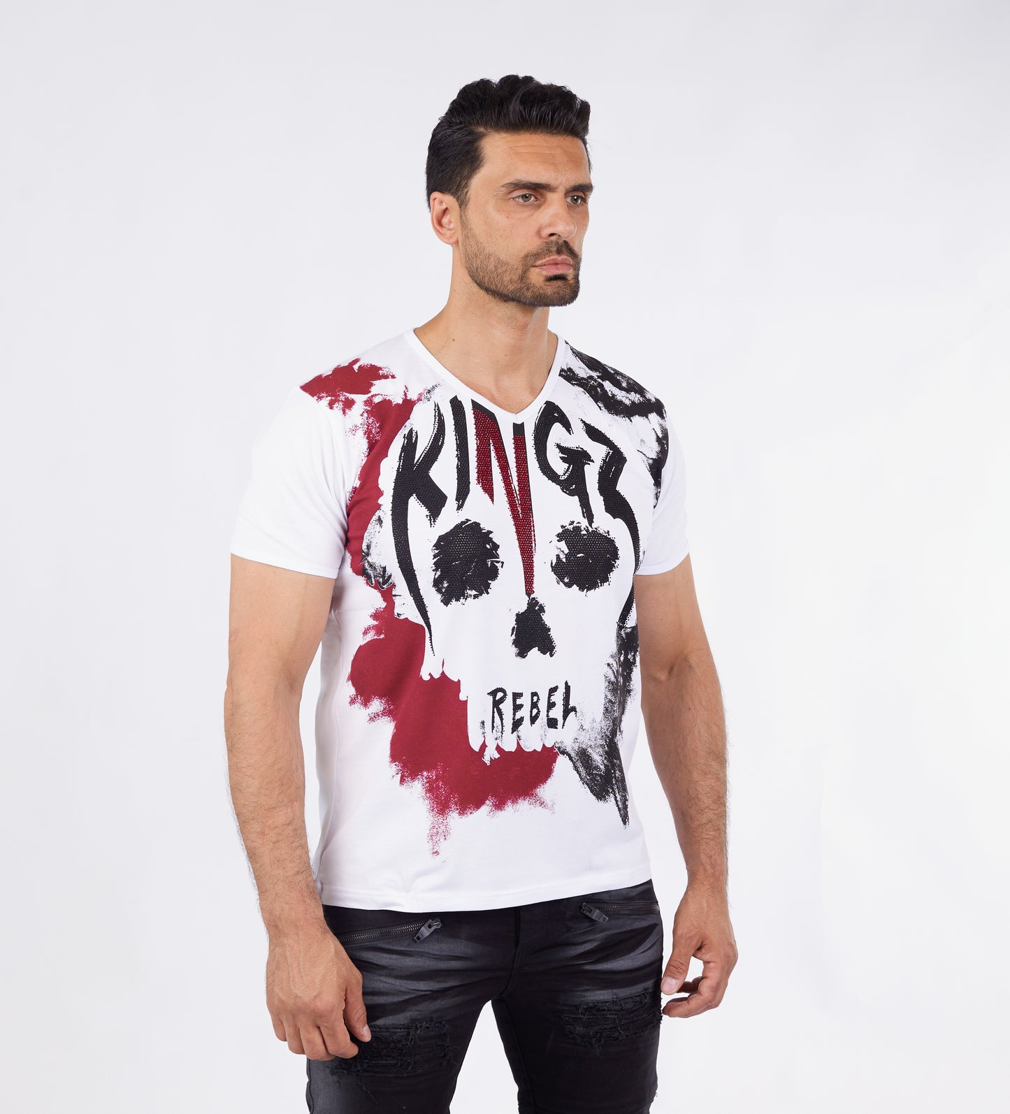 Herren T-Shirt KINGZ, Regular Fit,  Modell 24-01, Weiß oder Schwarz