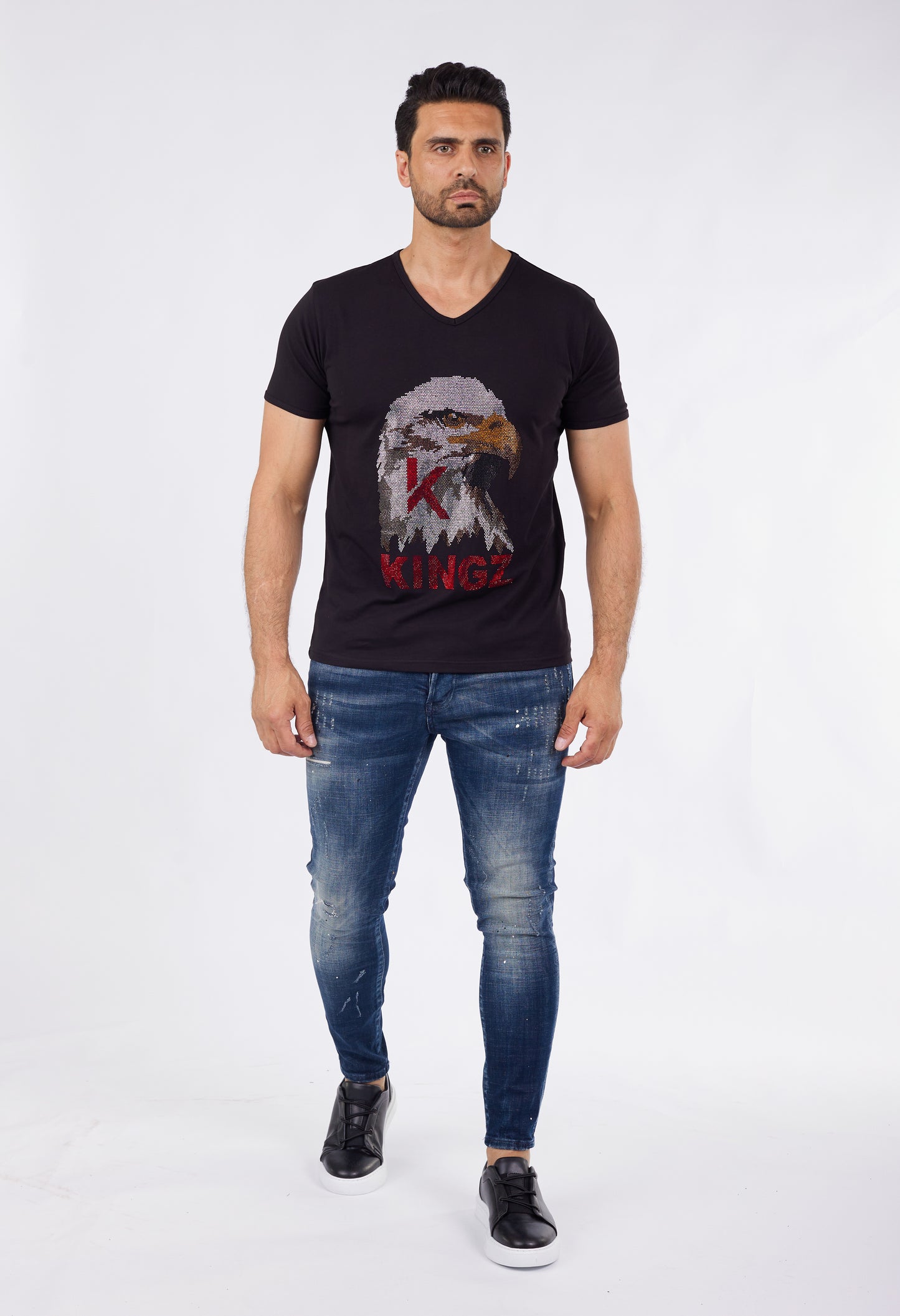 Herren T-Shirt KINGZ, Regular Fit,  Modell 24-08, Weiß oder Schwarz