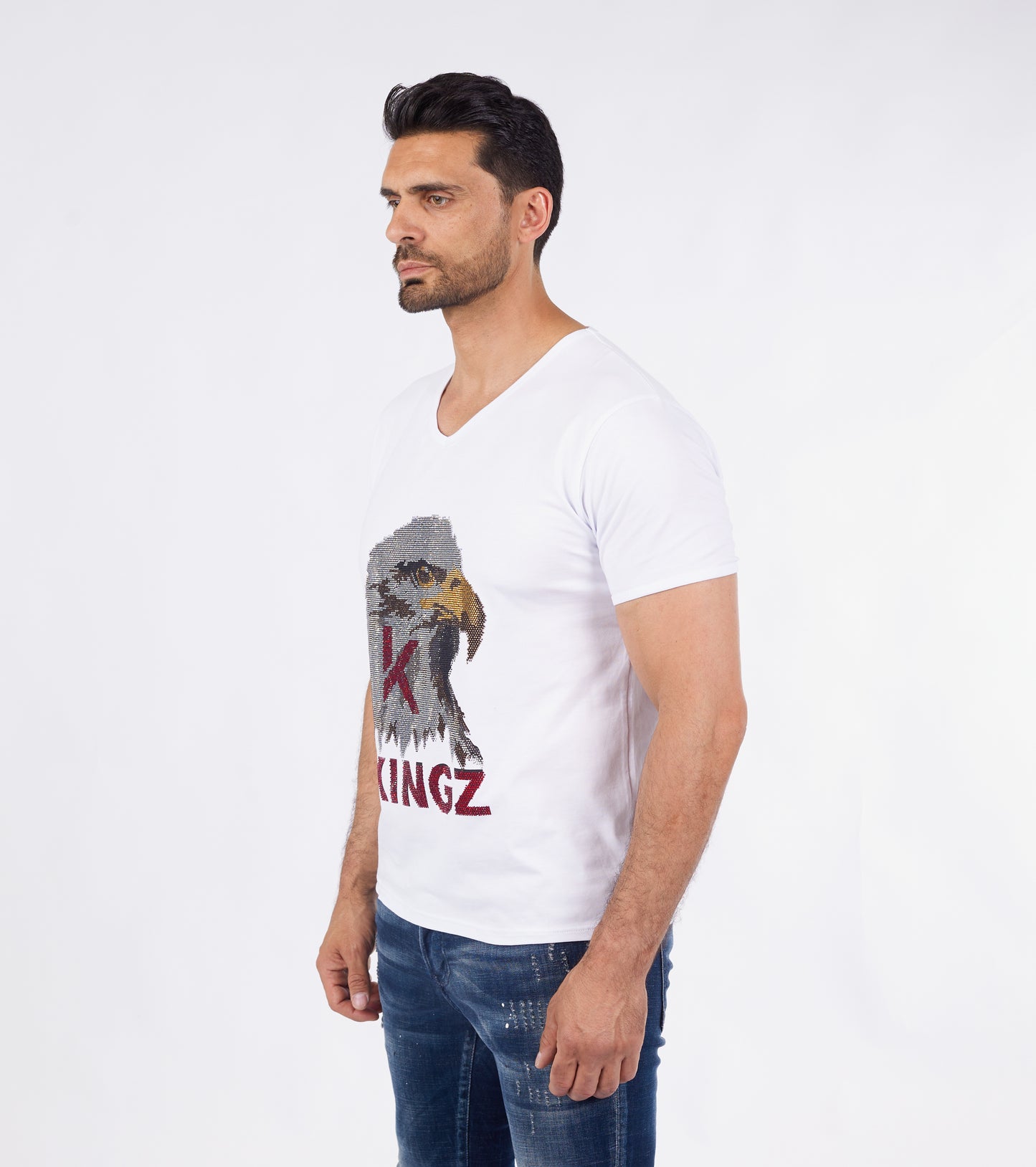 Herren T-Shirt KINGZ, Regular Fit,  Modell 24-08, Weiß oder Schwarz