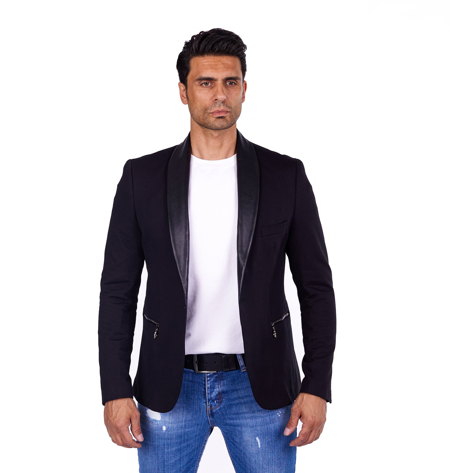 DENIM DISTRIQT Herren Sakko, Jersey Blazer, "Black Skull" Totenkopf Motiv, Modell DQT8, Schwarz