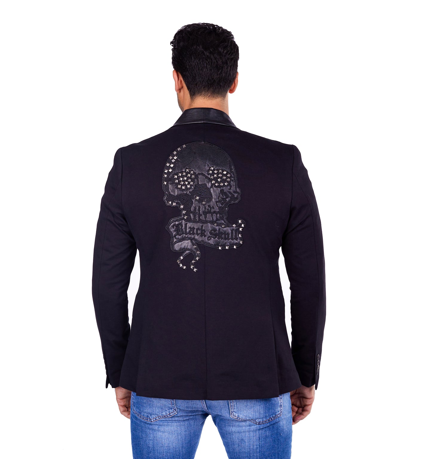 DENIM DISTRIQT Herren Sakko, Jersey Blazer, "Black Skull" Totenkopf Motiv, Modell DQT8, Schwarz