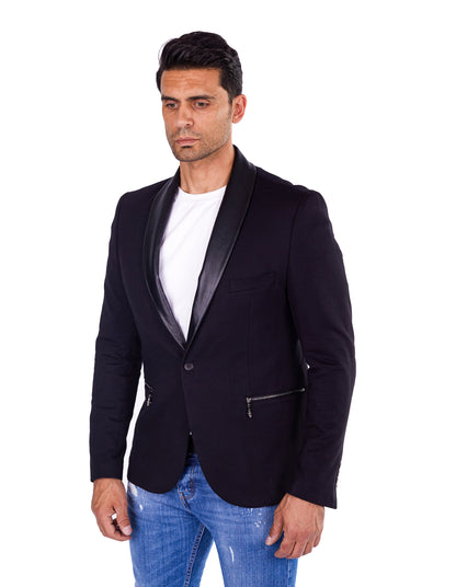 DENIM DISTRIQT Herren Sakko, Jersey Blazer, "Black Skull" Totenkopf Motiv, Modell DQT8, Schwarz