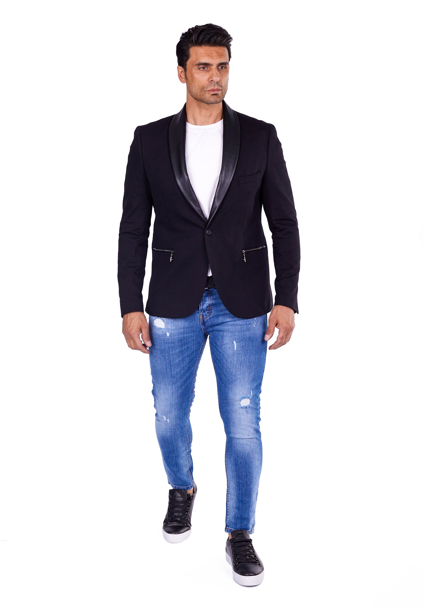 DENIM DISTRIQT Herren Sakko, Jersey Blazer, "Black Skull" Totenkopf Motiv, Modell DQT8, Schwarz