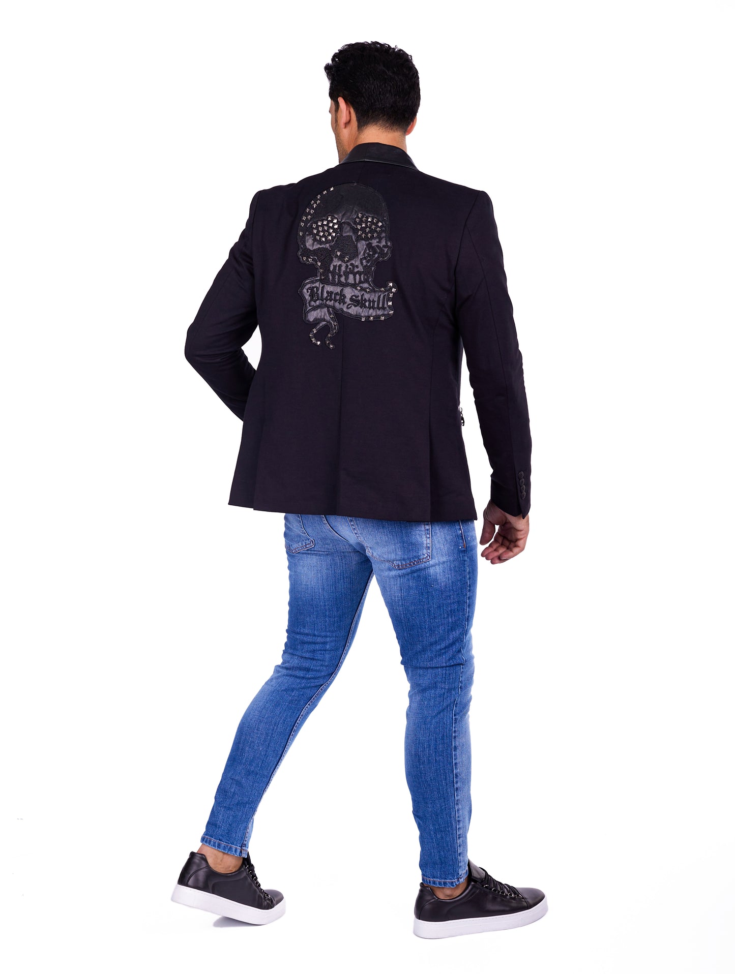 DENIM DISTRIQT Herren Sakko, Jersey Blazer, "Black Skull" Totenkopf Motiv, Modell DQT8, Schwarz