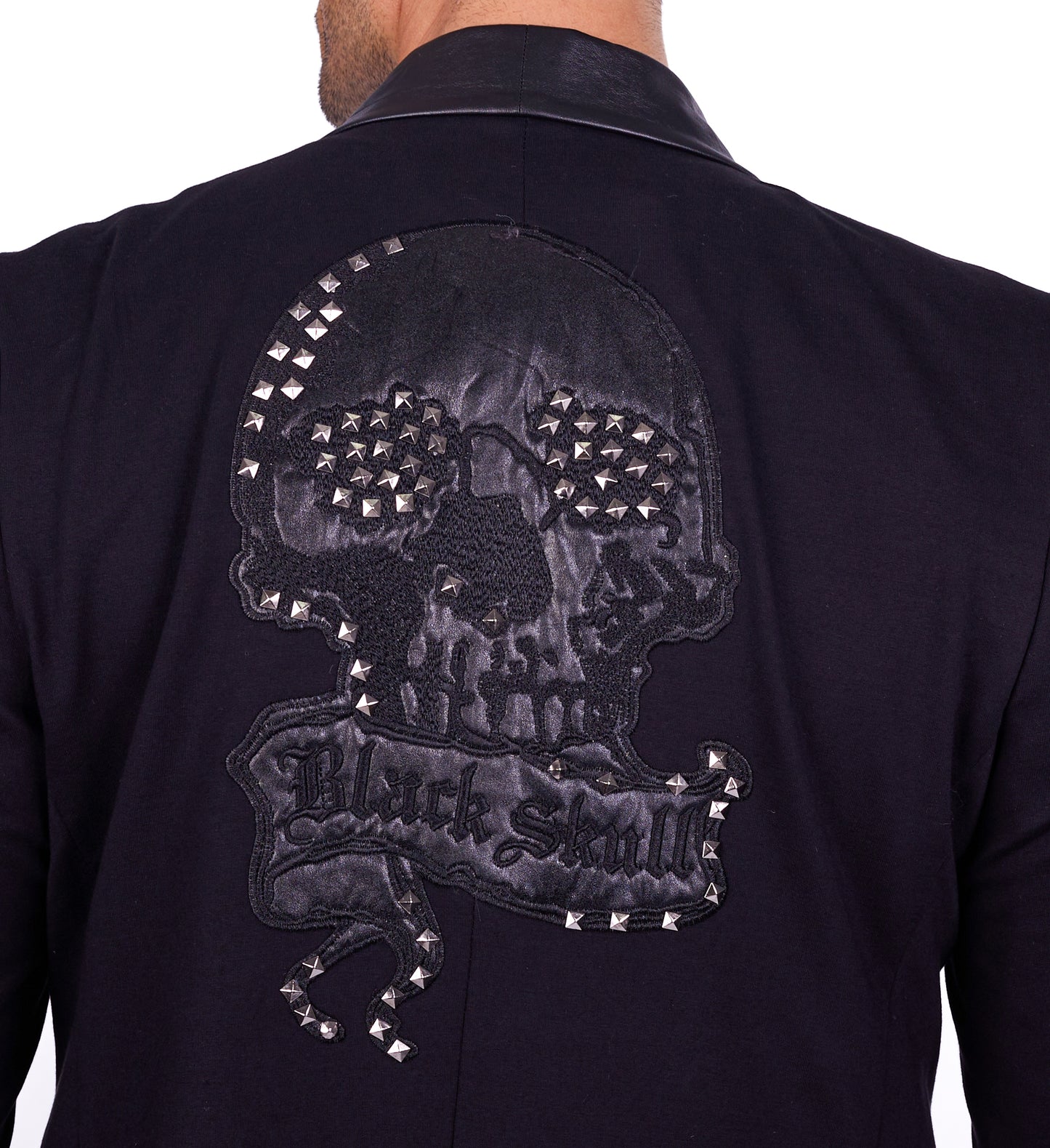 DENIM DISTRIQT Herren Sakko, Jersey Blazer, "Black Skull" Totenkopf Motiv, Modell DQT8, Schwarz