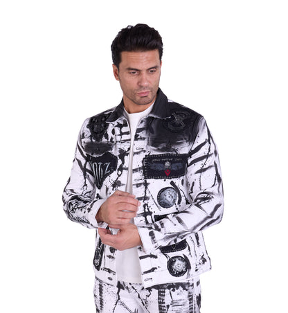 KINGZ men's designer denim jacket, slim fit, model 1648-2, white/black