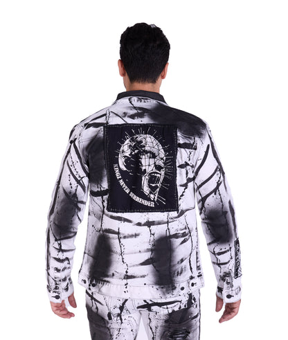 KINGZ men's designer denim jacket, slim fit, model 1648-2, white/black